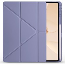 HTstore Huawei Uyumlu Matepad 12X Kılıf Zore Tri Folding Kalem Bölmeli Standlı Kılıf-Mor