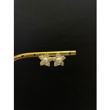 Luna Gümüş Ithal Ortası Incili Çiçek Model Kadın Gümüş Küpe