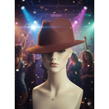 Dodomar Kahverengi Lazer Kesim Kadife Fötr Şapka Parti Şapkası