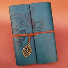 Skygo Deri Yaprak Desenli Petrol Mavisi Defter