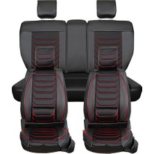 ALLDAYSM Aldysm  Hyundai Accent Uyumlu Lüx Deri Oto Koltuk Kılıfı Ön Arka Takım Kemer Serisi Siyah Kırmızı