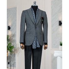 Italyan Stil Slim Fit Balıksırtı Desen Erkek Ceket Antrasit T13052