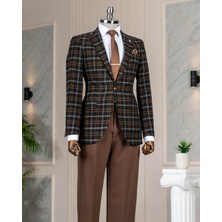 Italyan Stil Slim Fit Ekose Erkek Ceket Siyah T13437