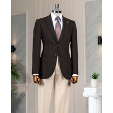 Italyan Stil Slim Fit Mono Yaka Erkek Tek Ceket Kahverengi T13578