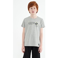 Tommy Life Gri Melanj Baskı Detaylı O Yaka Standart Kalıp Erkek Çocuk T-Shirt - 11145