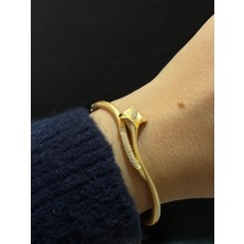 Luna Gümüş Ithal Gold Kaplama Kadın Gümüş Kelepçe