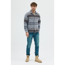 Steppe Rider Erkek Oversize Kalın Kışlık Etnik Kilim Desenli Ceket Gömlek Overshirt