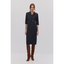 SHN Çizgili Düğme Detaylı Elbise