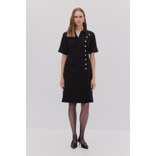 SHN Önü Çakma Detaylı Manşetli Elbise