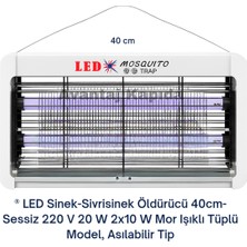 Mustran LED Sinek-Sivrisinek Öldürücü 40cm–Sessiz 220V 20W 2x10W Mor Işıklı Tüplü Model, Asılabilir Tip