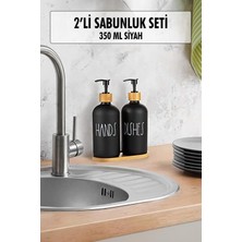 Depa 2 Li Bambu Altlıklı Sıvı Sabunluk Seti Siyah