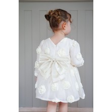 Alyra Kids Kız Bebek Elbise Uzun Kollu Fiyonklu Güllü Doğum Günü Parti Düğün Özel Gün Abiye Kız Çocuk Elbise Sarı ALY1021