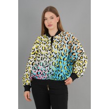 Leopar Desenli Fermuarlı Sweatshirt
