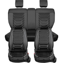 ALLDAYSM Aldysm  Hyundai Accent Uyumlu Lüx Deri Oto Koltuk Kılıfı Ön Arka Takım Kemer Serisi Siyah Beyaz