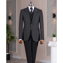 Italyan Stil Slim Fit Erkek Ceket Yelek Pantolon Takım Elbise Siyah T14641