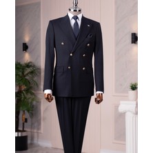 Italyan Stil Slim Fit Kruvaze Ceket Pantolon Takım Elbise Lacivert T14866