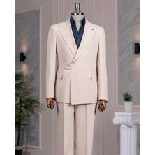 Italyan Stil Slim Fit Ceket Pantalon Takım Elbise Bej T14378