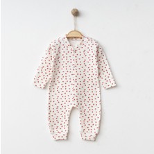 The Secret Desire Mini Çilek Desenli Kabartmalı Yumuşak Bebek Tulum – 0-2 Ay – 2-4 Ay – 4-6AY 0-2 Ay