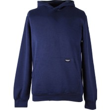 Trender Kapüşonlu Kanguru Cep 3 Iplik Şardonlu Indigo Erkek Sweatshirt 5281