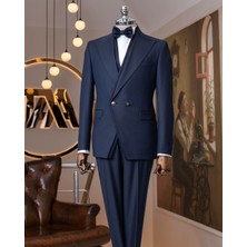 İtalyan stil  yün karışımlı ceket ve pantolon damatlık set lacivert T14882