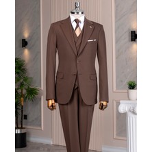 Italyan Stil 8 Drop Ceket Yelek Pantolon Takım Elbise Kahverengi T14593