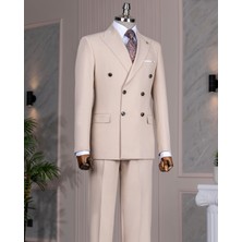 Italyan Stil Kruvaze Ceket Pantolon Takım Elbise Bej T14082