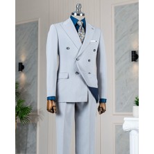 Italyan Stil Kruvaze Ceket Pantolon Takım Elbise Gri T14081