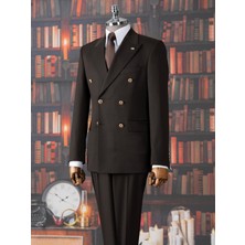 Italyan Stil Slim Fit Kruvaze Ceket Pantolon Takım Elbise Kahverengi T14864