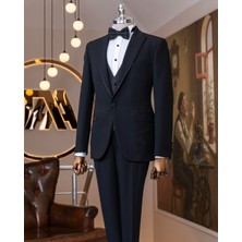Italyan Stil Slim Fit Sivri Yaka Ceket Pantolon Damatlık Set Siyah T14881