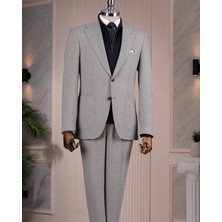İtalyan stil slim fit sivri yaka ceket  pantolon takım elbise gri T14741