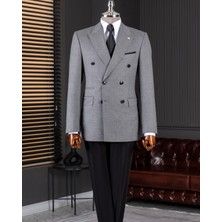 Italyan Stil Slim Fit Kruvaze Ceket Pantolon Kombin Takım Elbise Siyah T14666