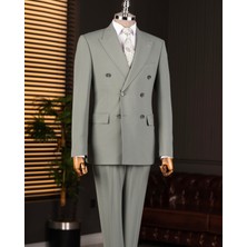 Italyan Stil Slim Fit Kruvaze Ceket Pantolon Takım Elbise Yeşil T14858