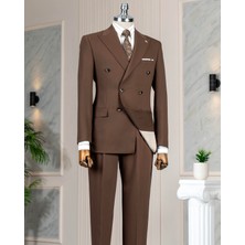 Italyan Stil Kruvaze Ceket Pantolon Takım Elbise Kahverengi T14084