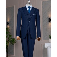 Italyan Stil 8 Drop Ceket Yelek Pantolon Takım Elbise Lacivert T14592