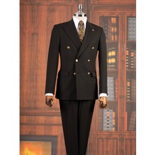 Italyan Stil Slim Fit Kruvaze Ceket Pantolon Takım Elbise Siyah T14865