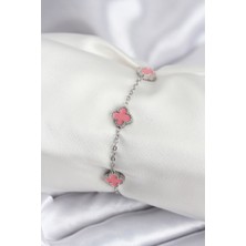 Mustran 316L Çelik Gümüş Renk Pembe Baby Boy Yonca Kadın Bileklik