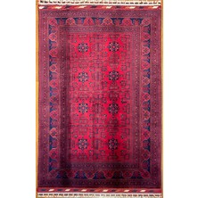 El Dokuma Afgan Halı Yıldız Desenli Ince Dokuma Bordo Renk 2.5 Metre Kare