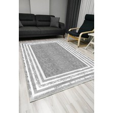 Kilim Home Mars 101 Gri Desen Üzerinde Beyaz Şeritli Klasik Dekoratif Kaymaz Taban Halı
