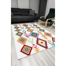 Kilim Home Mars 1014 Kren Zemin Üzerine Multy Tonlarında Baklava Motifli Dekoratif Kaymaz Taban Halı