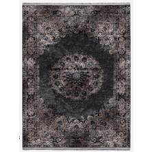 Kilim Home Mars 2187 Siyah ve Kahve Temalı Geleneksel Motifli Etnik Desenli Vintage Yıkanabilen Dekoratif Halı
