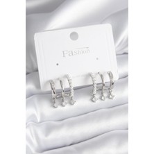 Mustran Clariss Pirinç Gümüş Renk Zirkon Taş Detay İncili Kadın Küpe