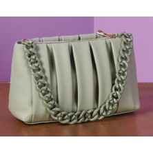 Butik Izgara Model Pileli Soft Yeşil Zincir Askılı Kadın Çanta