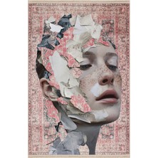 Kilim Home Kırmızı Vintage Kadın Silüeti Figürlü Modern Dokuma Taban Yıkanabilen Hal Mars 169