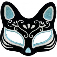 Ett Siyah Süet Gümüş Mavi Simli Kedi Maskesi