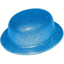 Mustran samur parti parti aksesuar & kostüm Mavi Renk Simli Melon Yuvarlak Parti Şapkası 24x26 cm