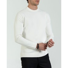 Italyan Stil Slim Fit Bisiklet Yaka Triko Kazak Beyaz T14496