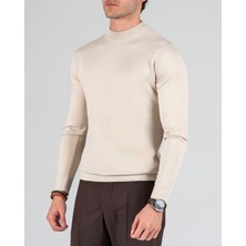 Terzi Adem Altun Slim fit yarım balıkçı yaka triko erkek kazak taş T14523