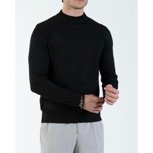 Italyan Stil Slim Fit Bisiklet Yaka Triko Kazak Siyah T14522