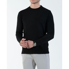 Italyan Stil Slim Fit Bisiklet Yaka Triko Kazak Siyah T14494