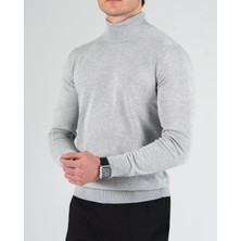 Italyan Stil Slim Fit Boğazlı Erkek Triko Kazak Gri T11388